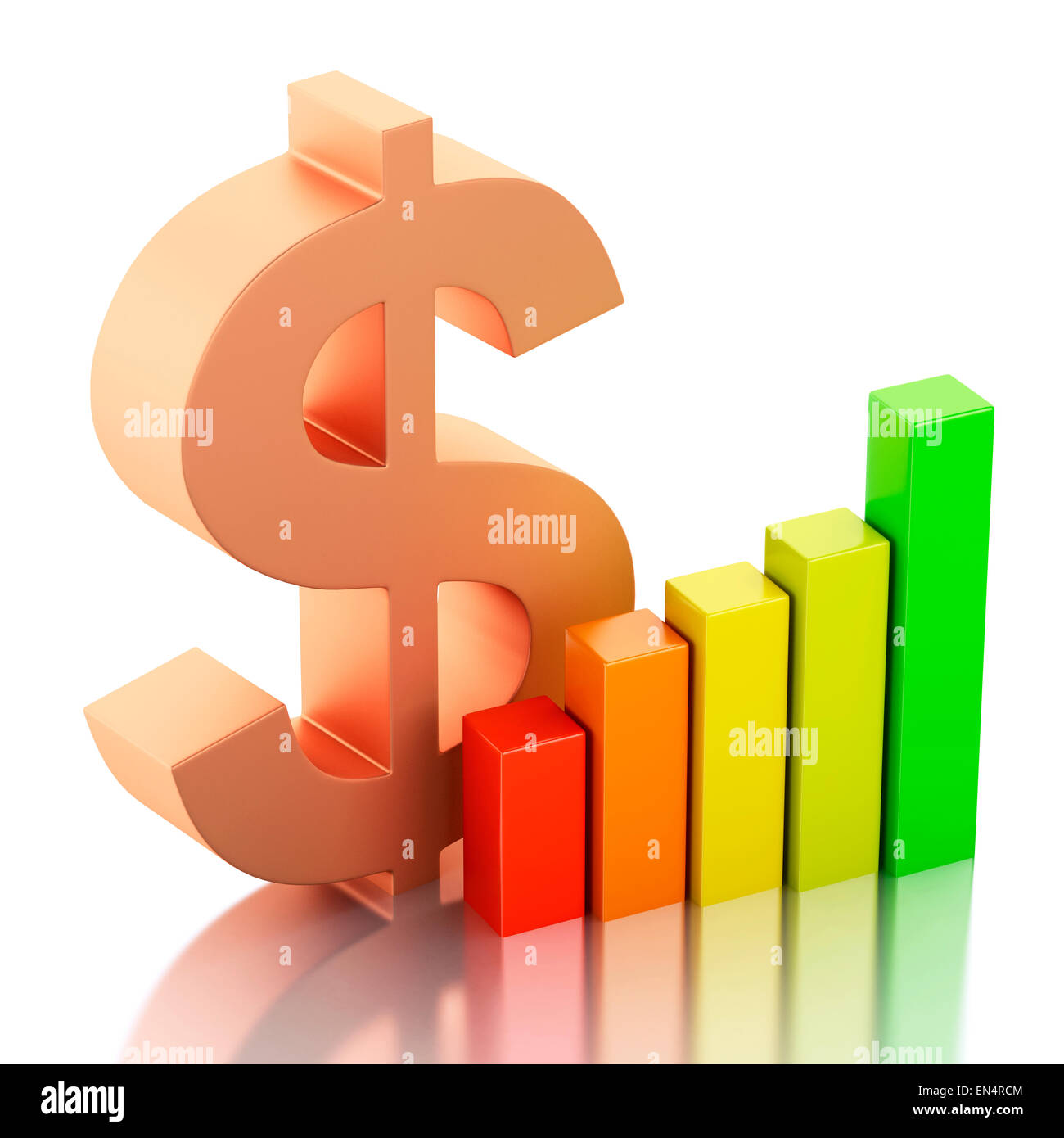 3d renderer illustration. Sign of dollar and bar graph. Financial ...