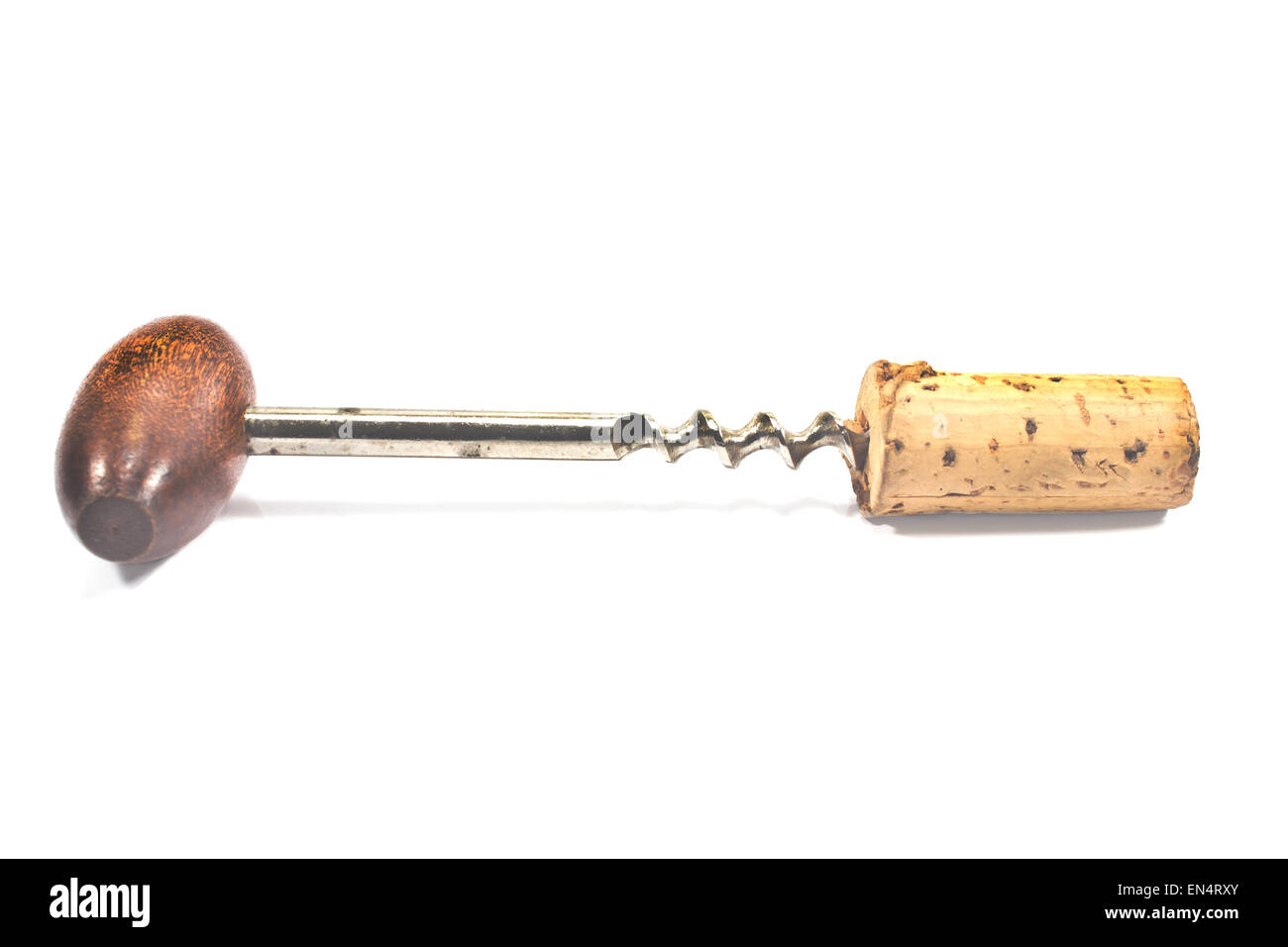 Vintage corkscrew with cork isolated on white Stock Photo - Alamy