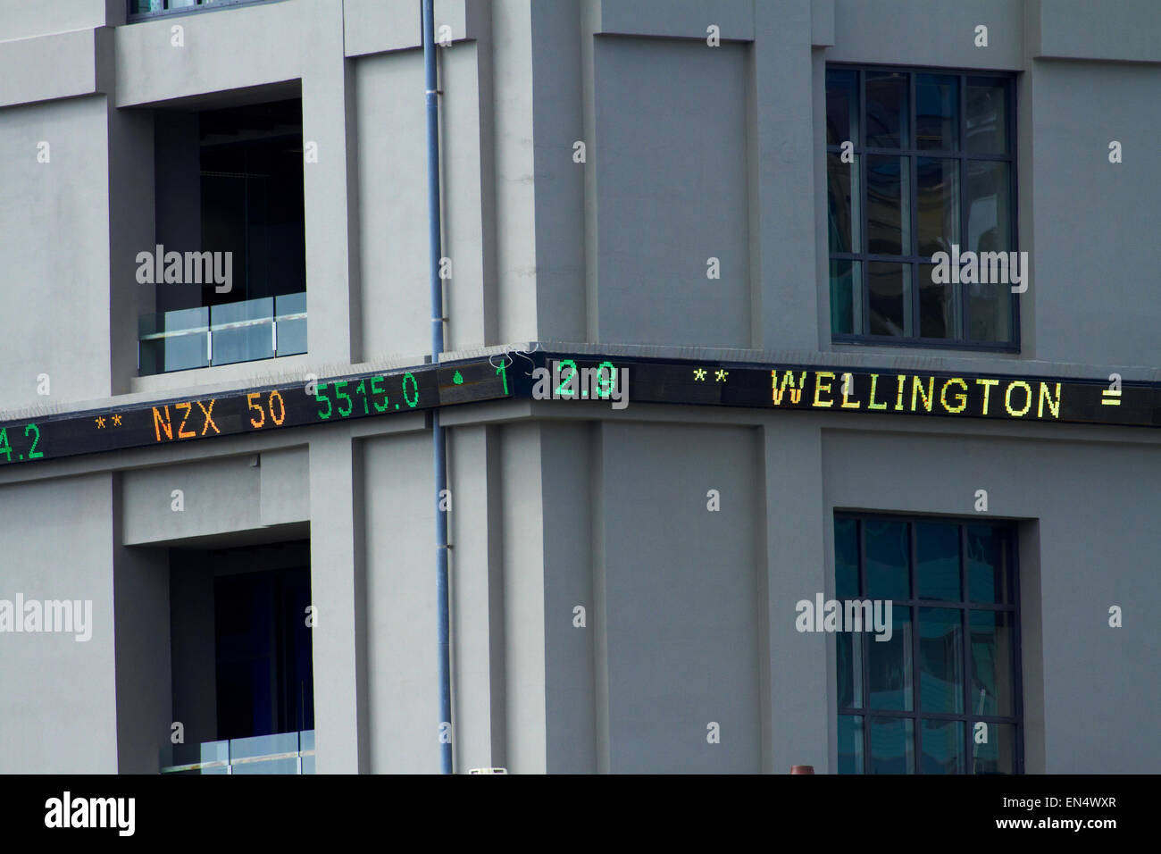New Zealand Stock Exchange (NZX) building and stock ticker board, Wellington, North Island, New Zealand Stock Photo