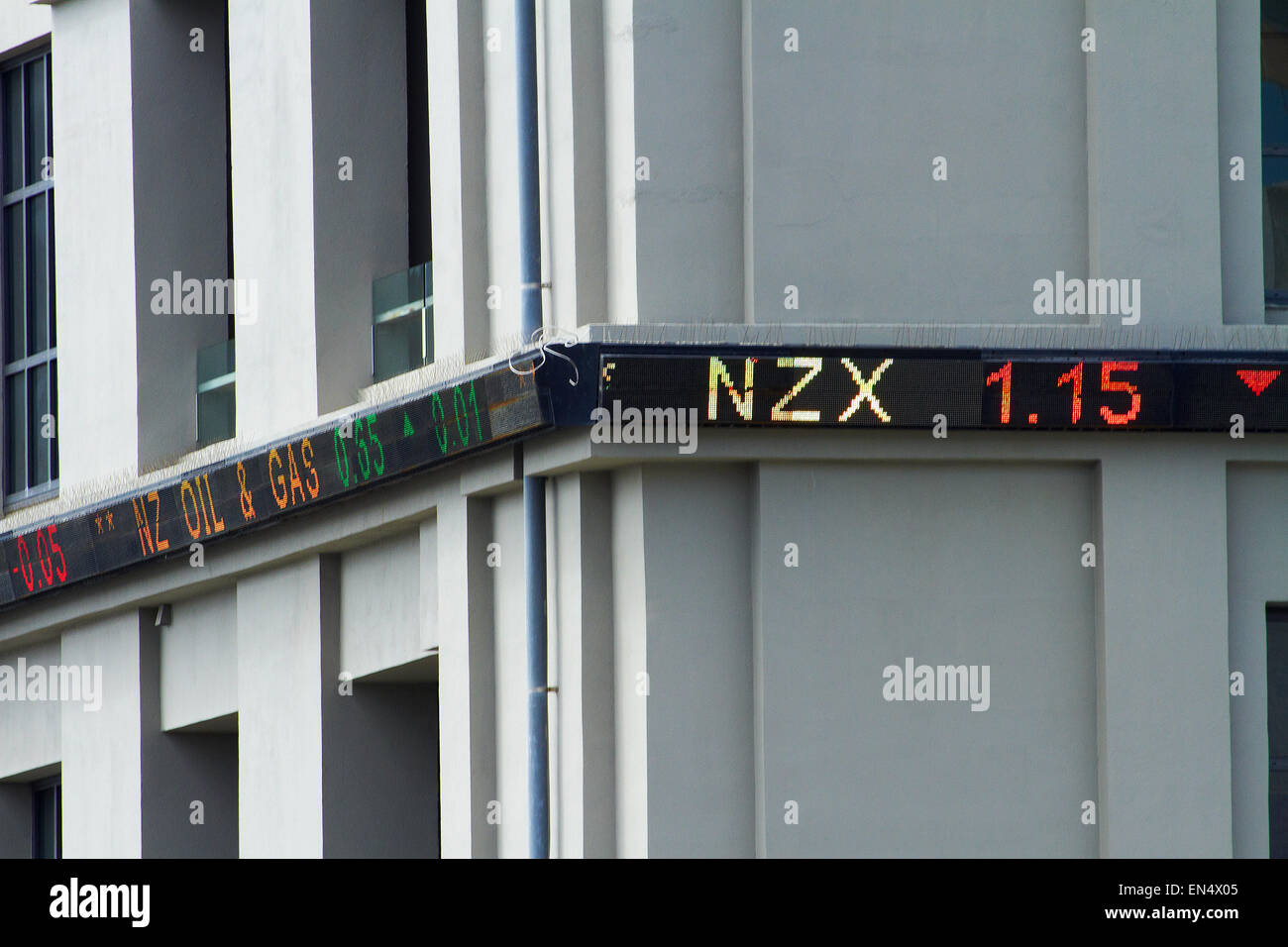 New Zealand Stock Exchange (NZX) building and stock ticker board, Wellington, North Island, New Zealand Stock Photo