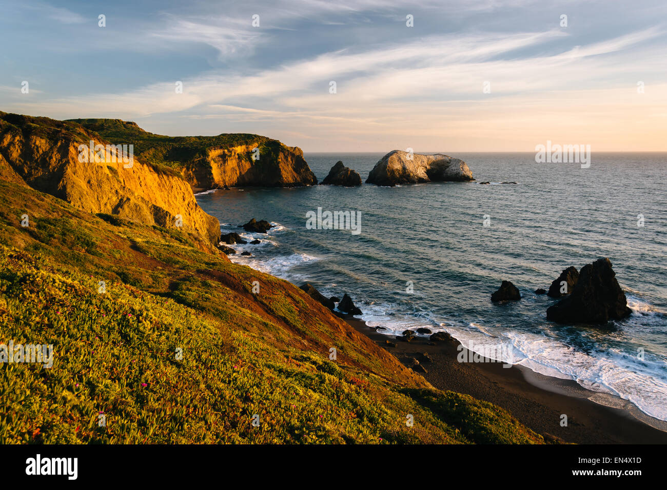 Evening view of Rodeo Beach, at Golden Gate National Recreation Area