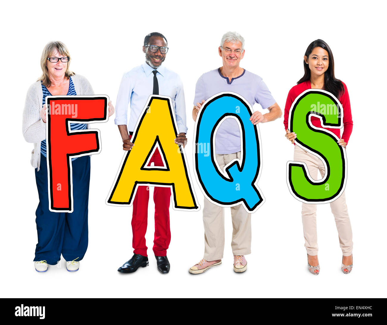 Group of People Standing Holding FAQS Letter Stock Photo - Alamy