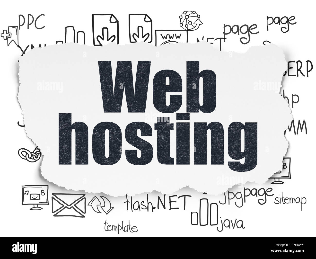 Web development concept: Web Hosting on Torn Paper background Stock Photo