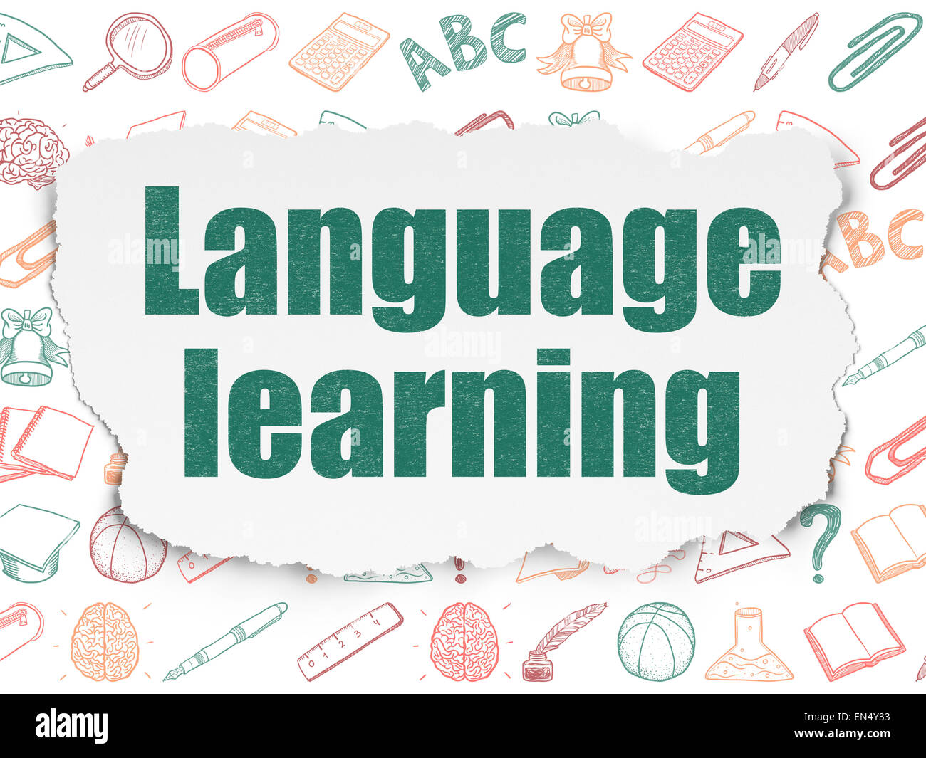 Education concept: Language Learning on Torn Paper background Stock ...