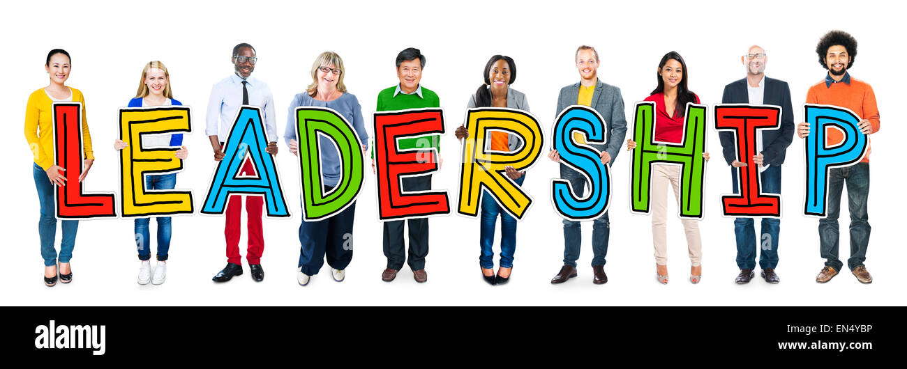 Multiethnic Group of People Holding Letter with Leadership Concept