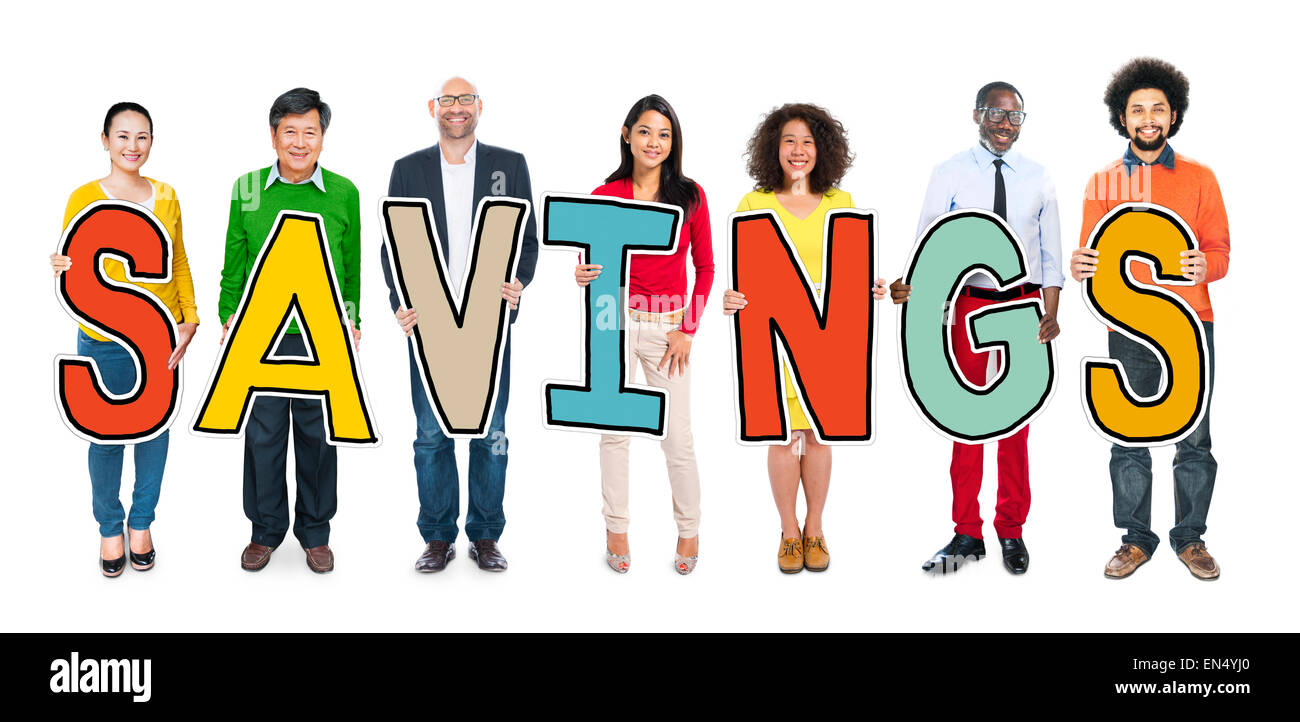 Multiethnic Group of People Holding Letter Savings Stock Photo