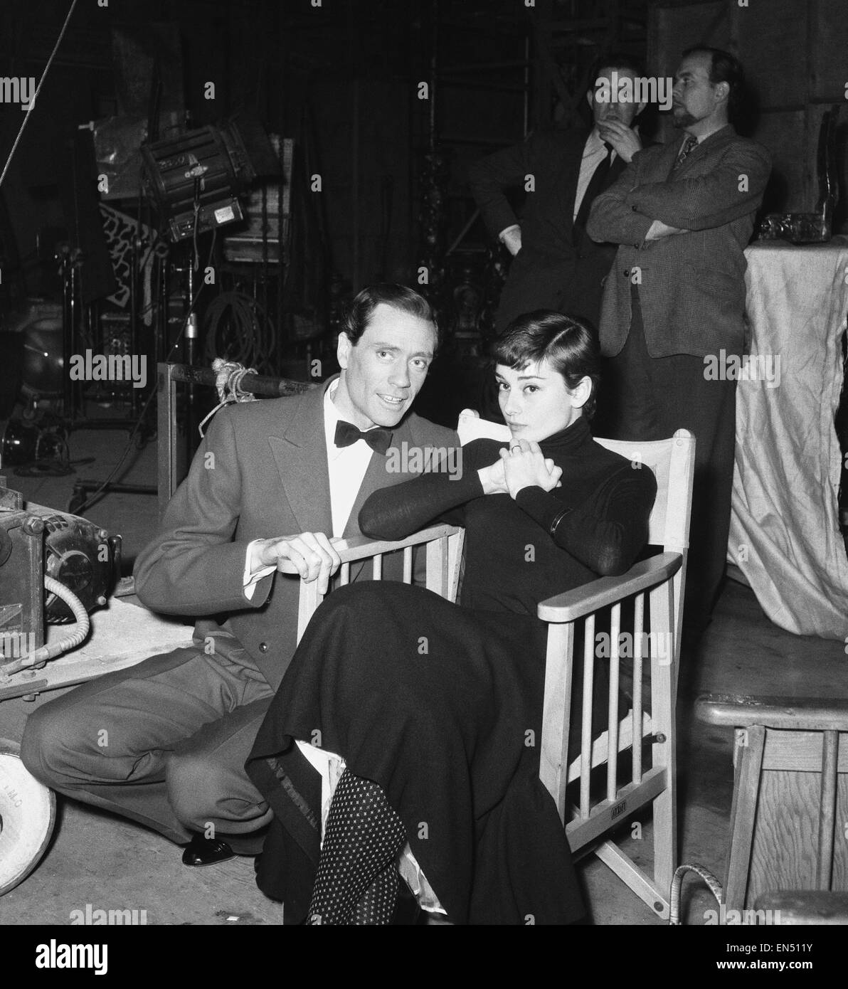 Actress Audrey Hepburn with her American film actor husband Mel Ferrer at Pinewood Studios. 15th February 1955. Stock Photo