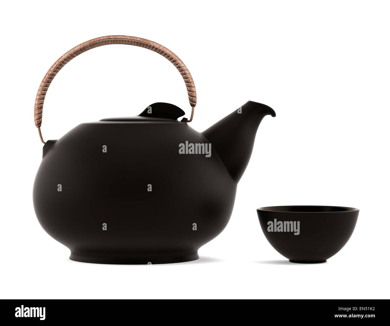 ceramic japanese teapot and cup isolated on white background Stock