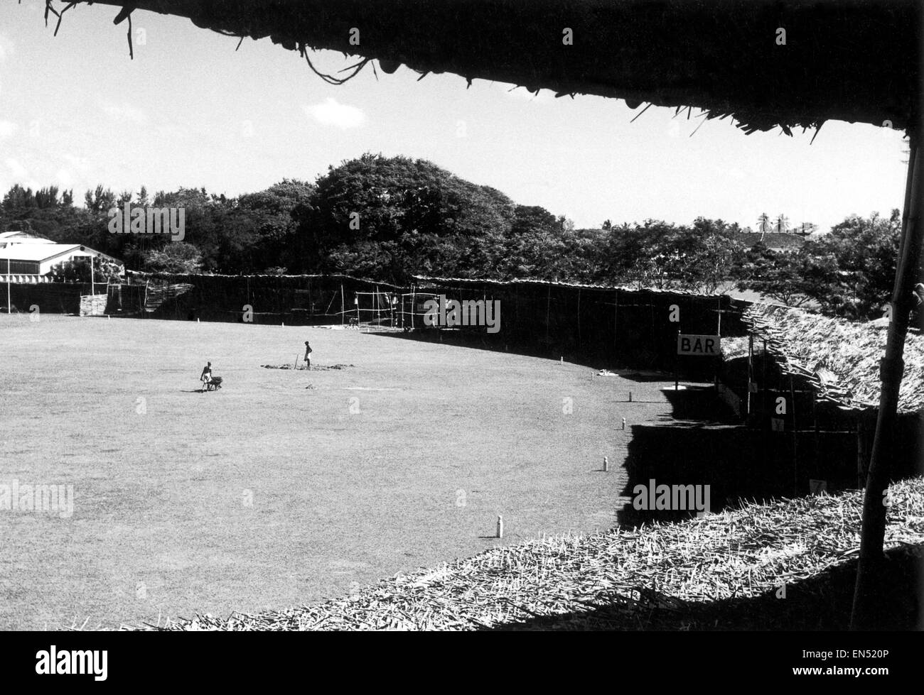 A view of the Sinhalese Sports Club grounds in Colombo, Sri Lanka where the MCC team will play 2 matches against Ceylon teams. Temporary sheds have been erected to accomodate spectators. October 1958. Stock Photo