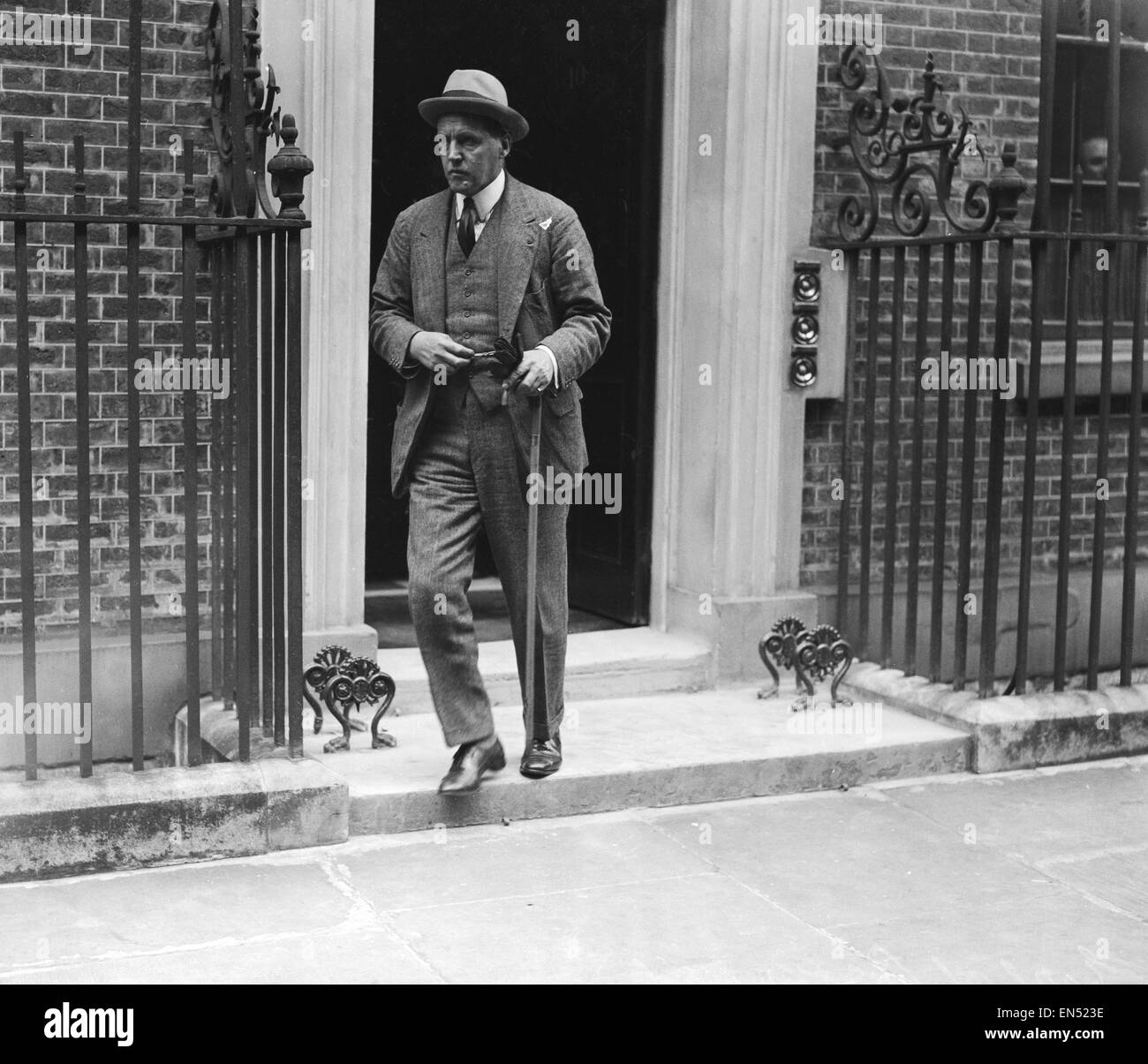 Lord Birkenhead seen here leaving 10 Downing Street following crisis talks on the first day of the General Strike.  The national dispute came about after negotiations between the miners and mine owners failed over wages and the strike began on 3 May 1926. Stock Photo