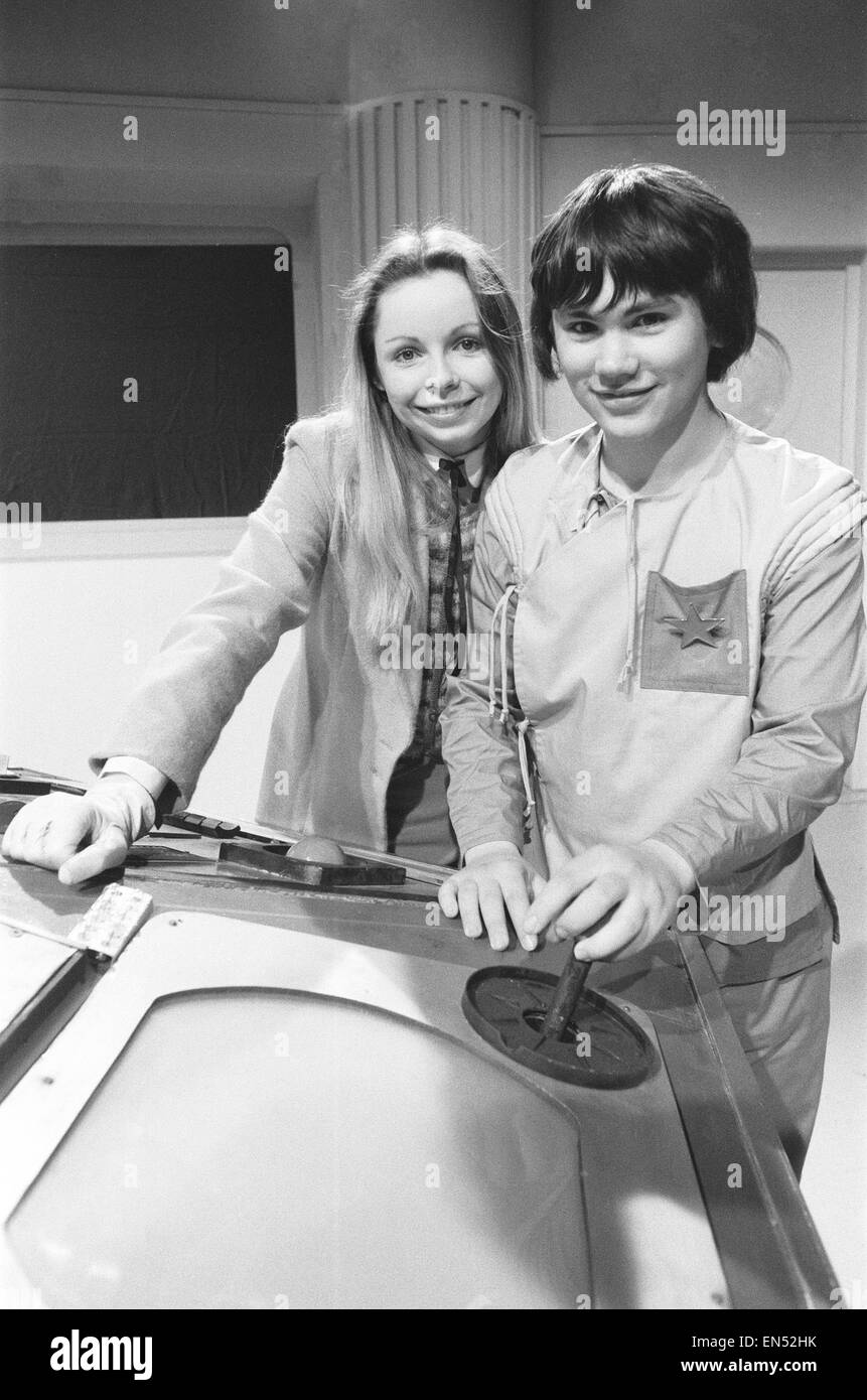 18 year old Matthew Waterhouse making his debut in the BBC TV series Dr Who. Waterhouse will play the part of Adric and seen here with Lalla Ward on the set of the Tardis at BBC TV centre. 15th May 1980 Stock Photo