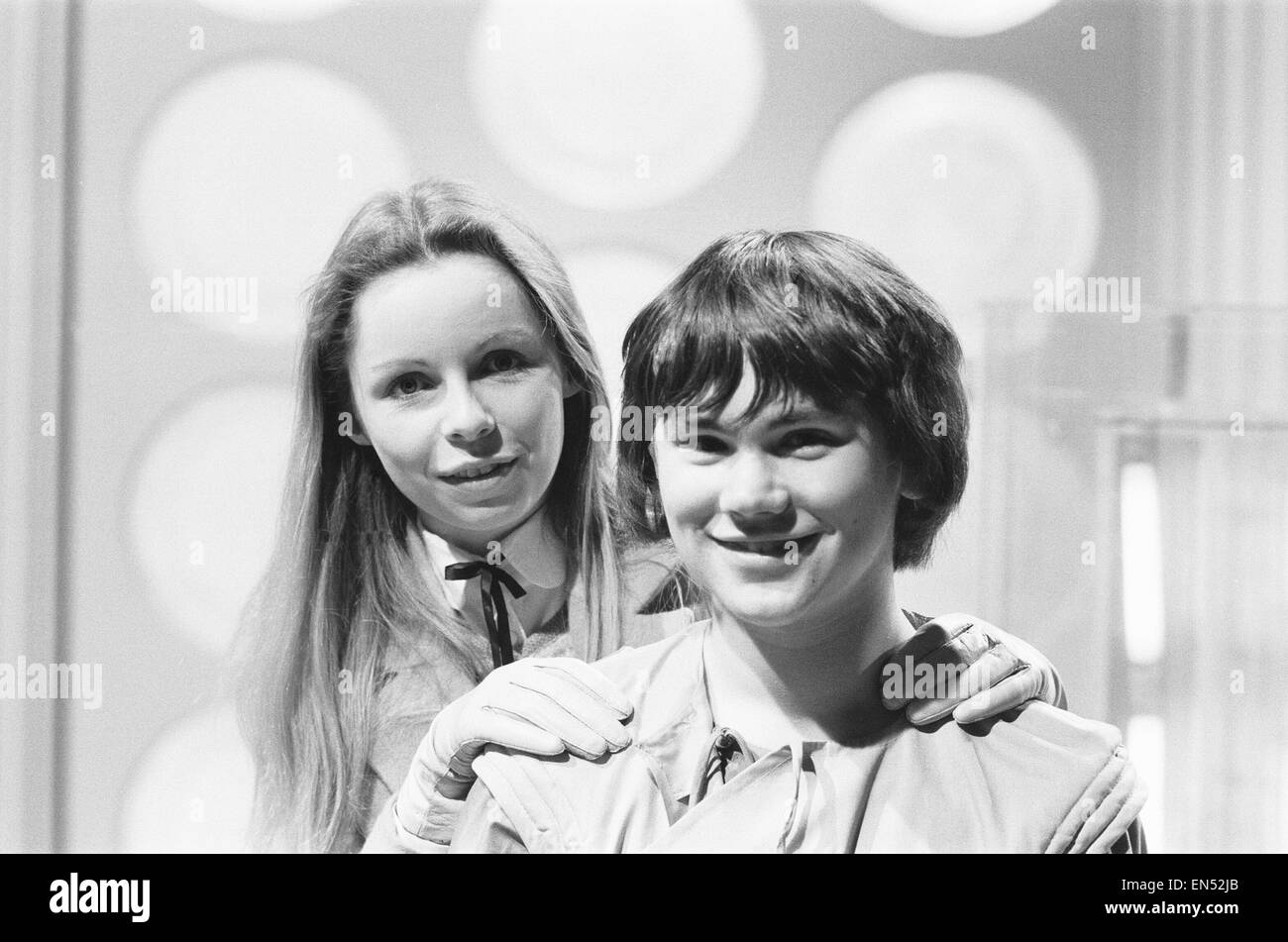 18 year old Matthew Waterhouse making his debut in the BBC TV series Dr Who. Waterhouse will play the part of Adric and seen here with Lalla Ward on the set of the Tardis at BBC TV centre. 15th May 1980 Stock Photo