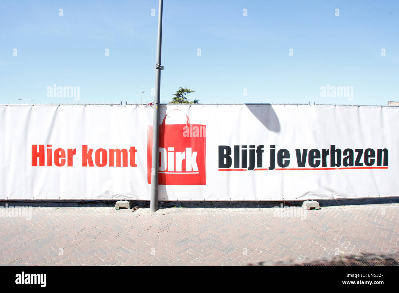 Advertisement for a Dirk supermarket is seen in Voorschoten, Stock Photo