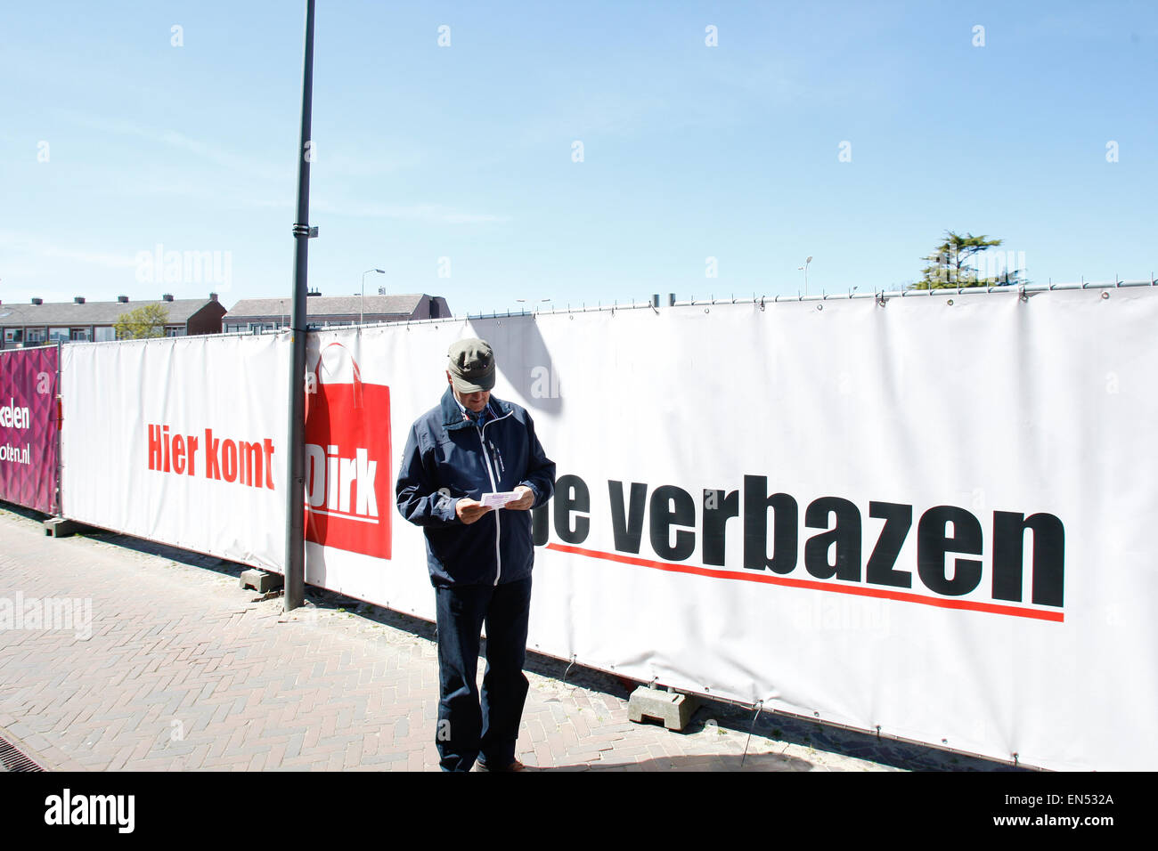 Advertisement for a Dirk supermarket is seen in Voorschoten, Stock Photo