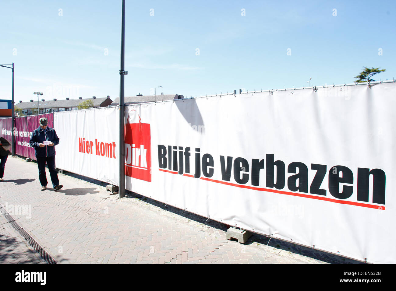 Advertisement for a Dirk supermarket is seen in Voorschoten, Stock Photo