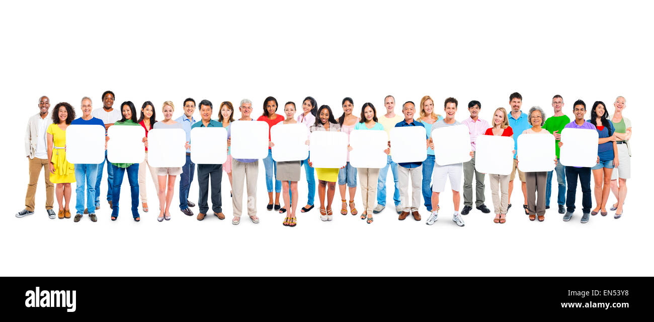 Group Of People Holding A Blank Board Stock Photo - Alamy