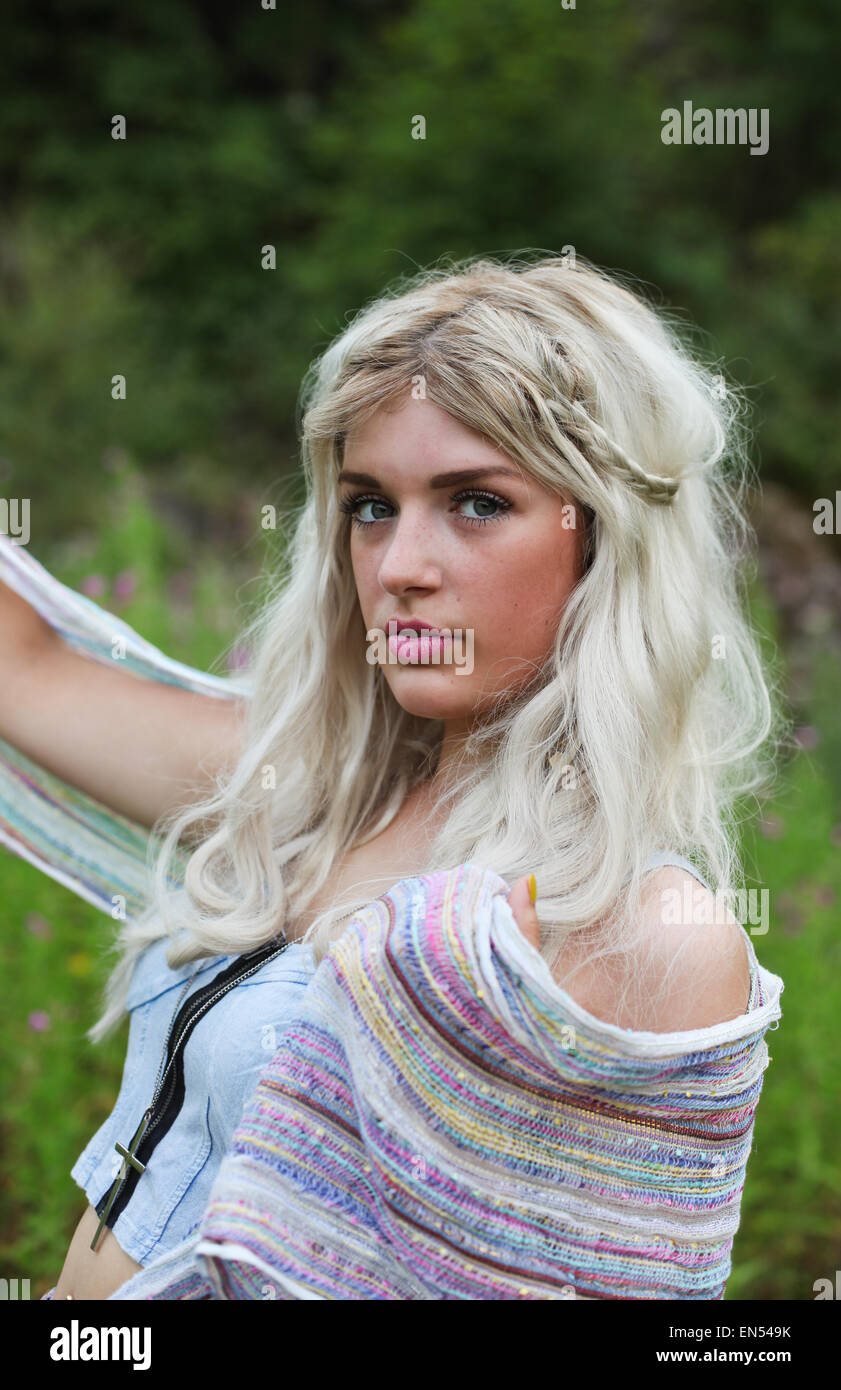 Blonde female model blue eyes hi-res stock photography and images - Alamy