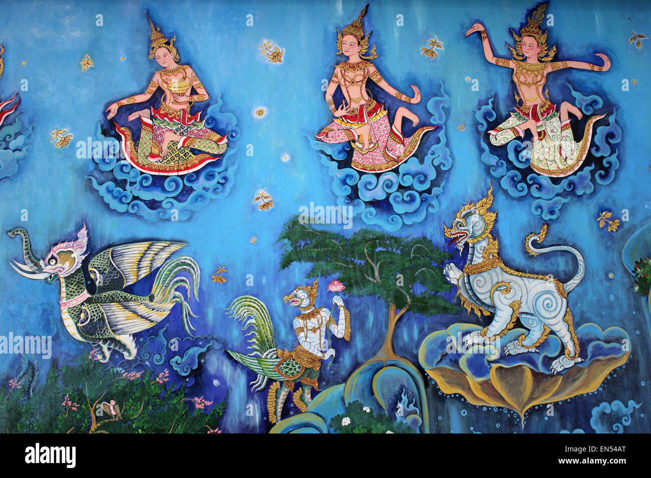 Thai Painting Blissful Himmavanta Land Of Mythical Creatures Stock Photo