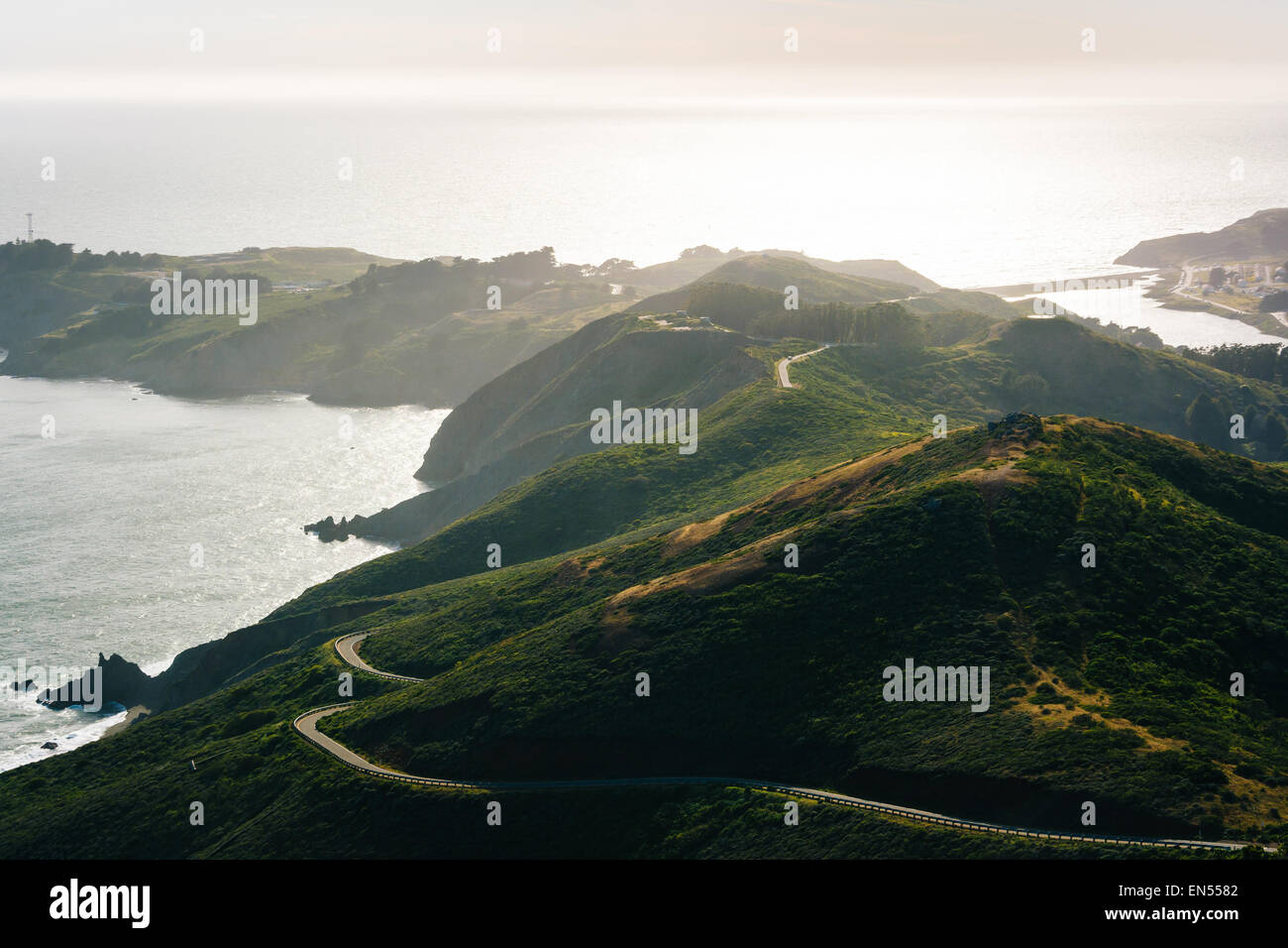 View of the Marin Headlands from Hawk Hill,  Golden Gate National Recreation Area, in San Francisco, California. Stock Photo