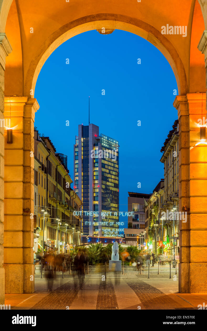 Night view of Corso Como night life area, Milan, Lombardy, Italy Stock Photo