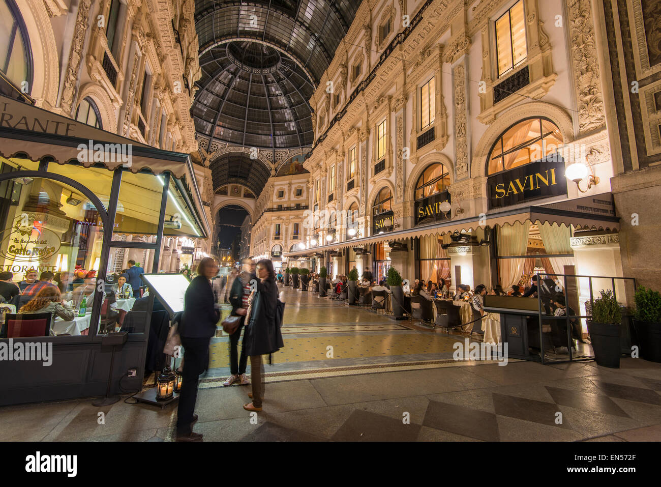 Savini Restaurant located inside the beautiful Galleria Vittorio Emanuele II gallery, Milan, Lombardy, Italy Stock Photo