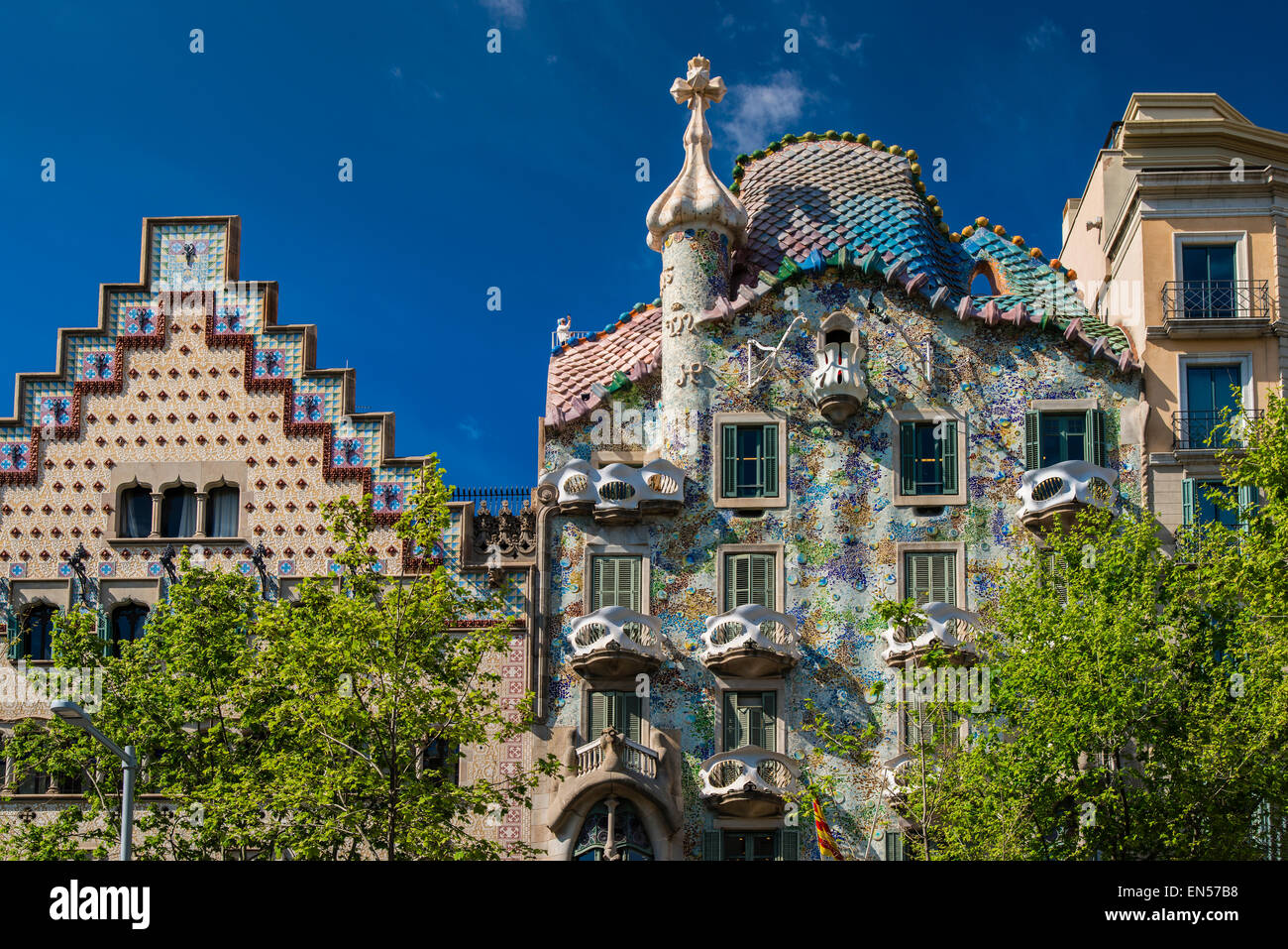 Casa Batllo and Casa Amatller, Passeig de Gracia, Barcelona, Catalonia, Spain Stock Photo