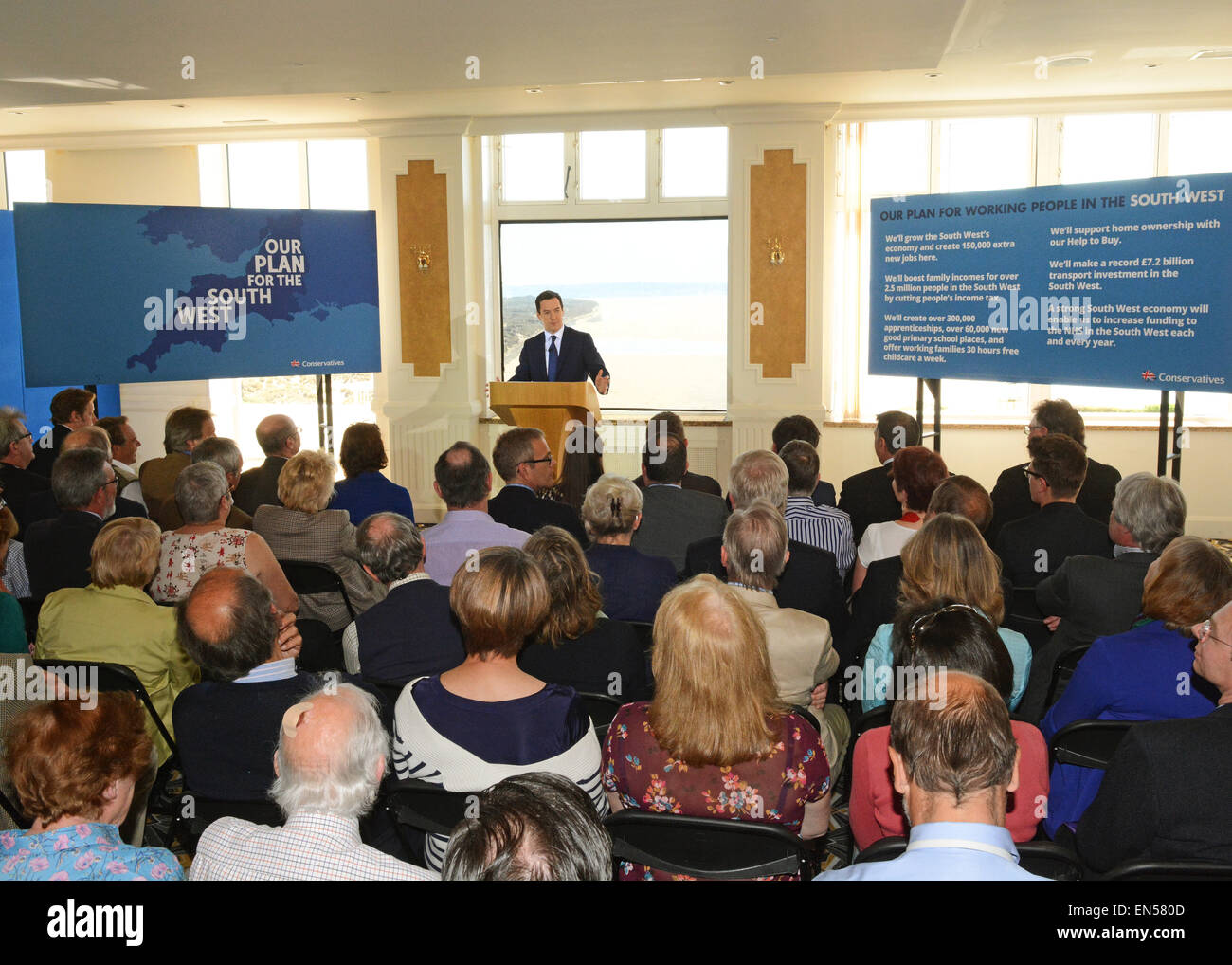George Osbourne MP Chancellor of The Exchequer  speaks to conservative candidates and supporters at Saunton Sands Hotel Devon Stock Photo