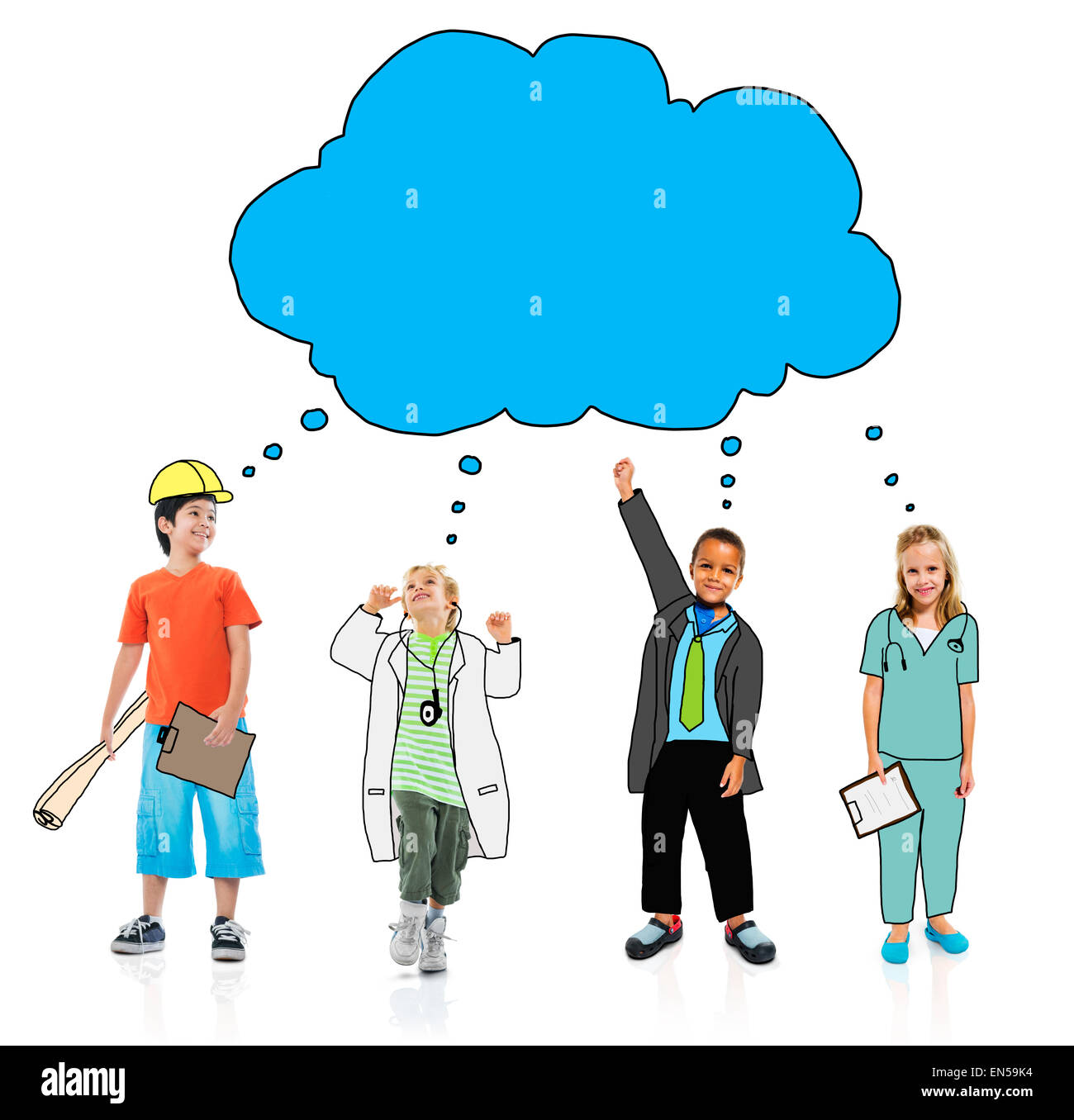 Multi ethnic children thinking future hi-res stock photography and ...