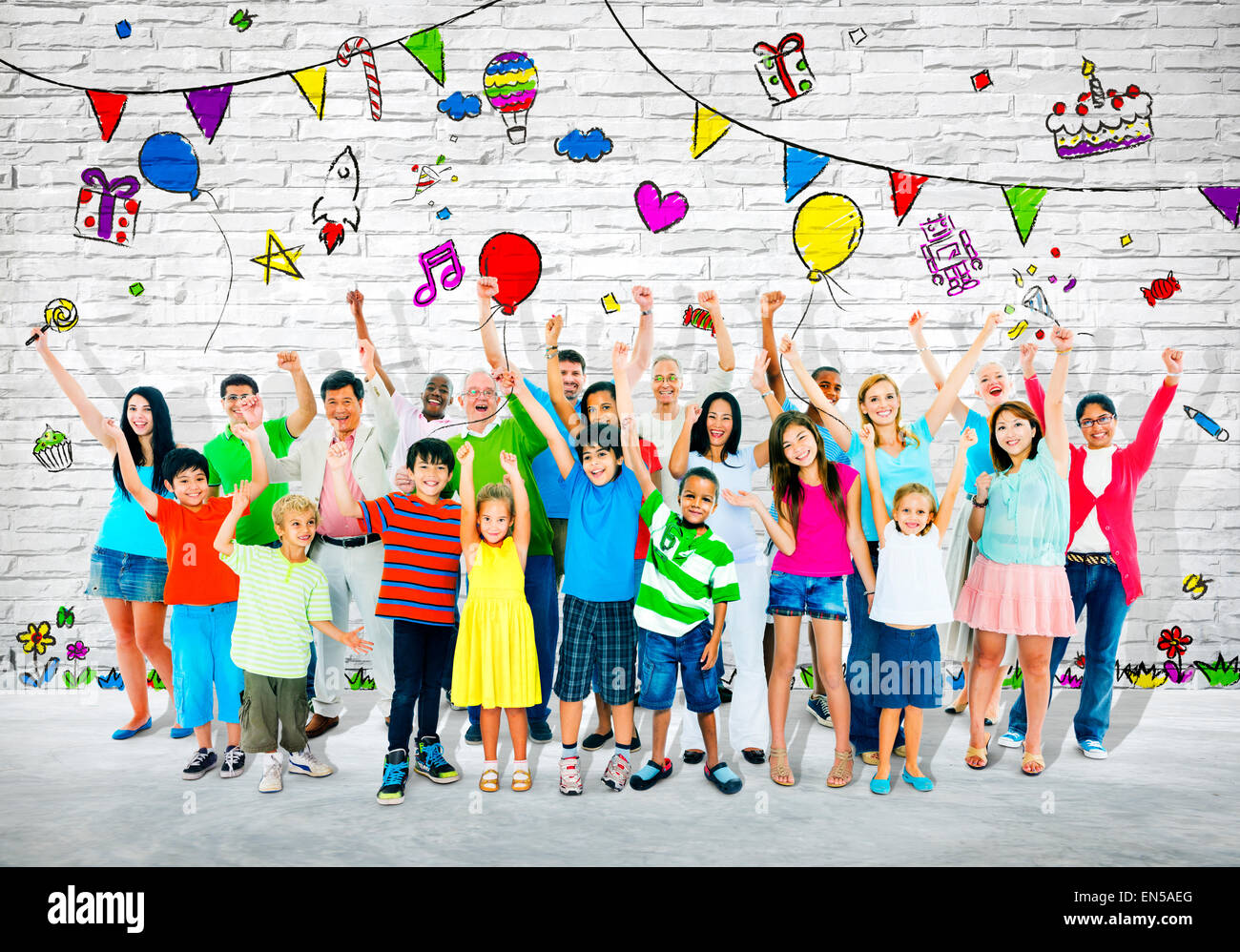 Group of multi-ethnic people celebrating Stock Photo - Alamy