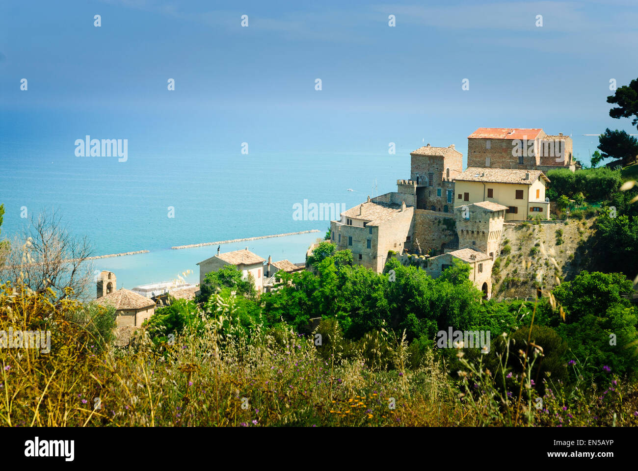 Houses on the hillside above Grottammare in Le Marche looking out over ...