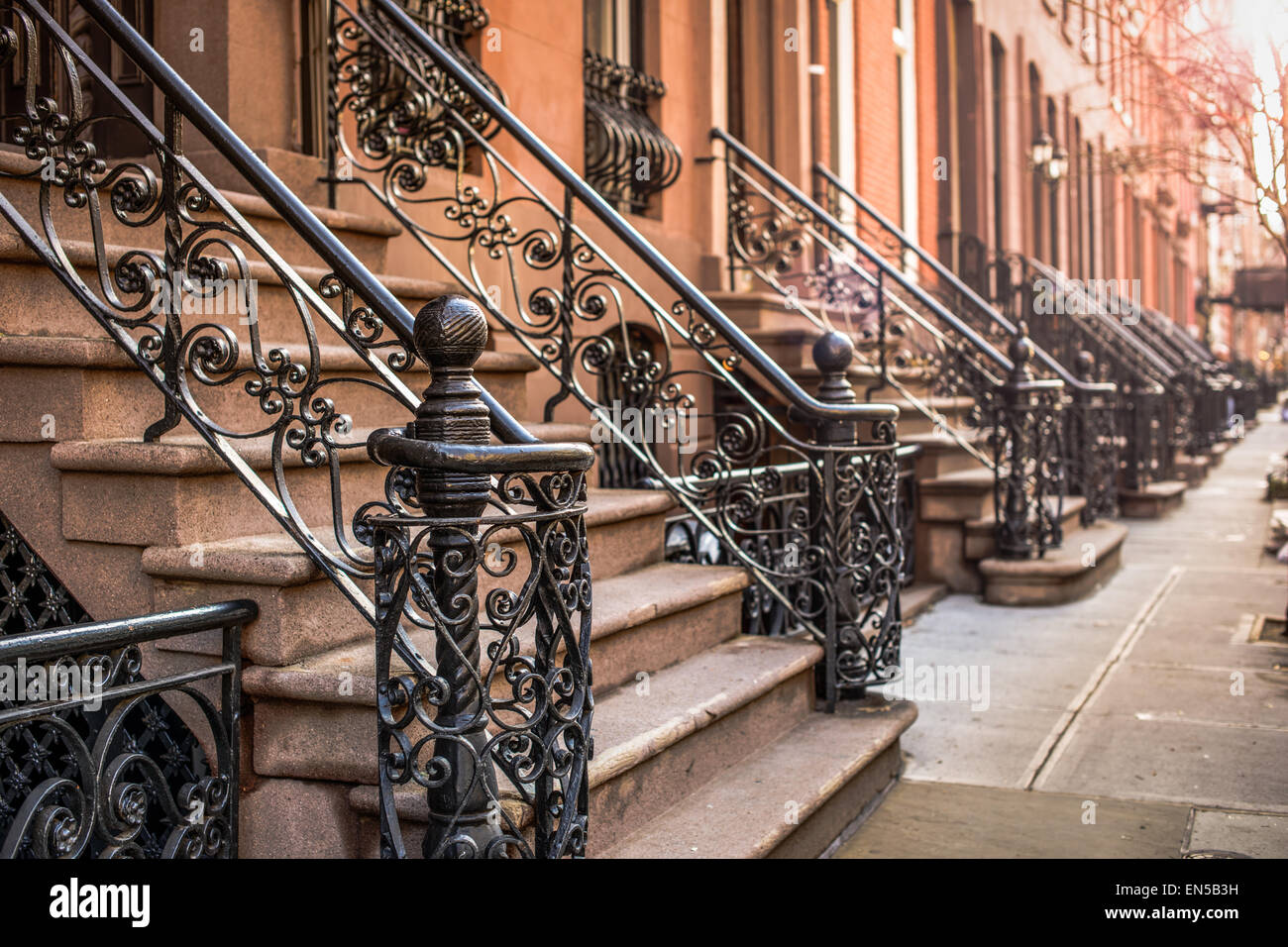 Brownstone Apartment steps in the Chelsea neighborhood of New York City. Stock Photo