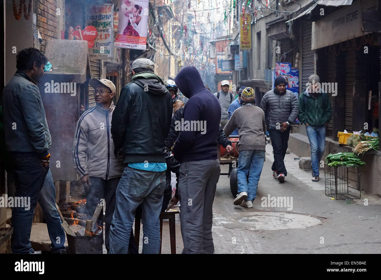 Around small side streets in the historical center of Kathmandu few months before the 7.8 magnitude earthquake hit Nepal Stock Photo