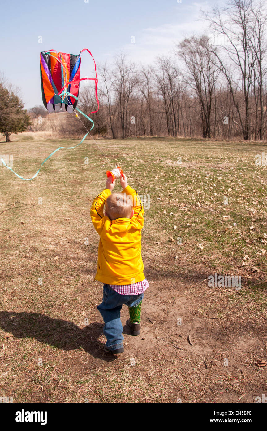 Boy flying kite Stock Photo