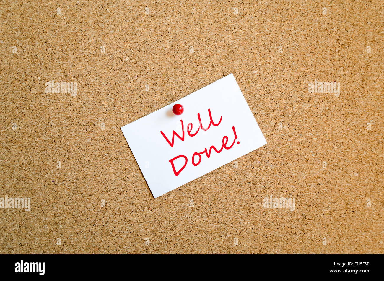 Sticky Note On Cork Board Background Well Done Concept Stock Photo