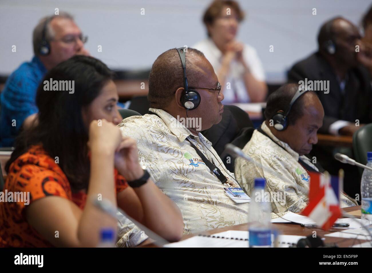 Noumea, New Caledonia. 28th April, 2015. Oceania 21, Meetings, third edition of the Oceanian summit on sustainable development, representatives of 17 South Pacific countries, 28, 29 and 30 April, climate change, roundable in the wake of Cyclone PAM in the Pacific, Samuel Manetoali, Minister of Climate Change of Salomon Islands, Credit:  Ania Freindorf/Alamy Live News Stock Photo