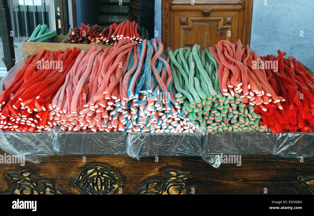 Colourful liquorice on a market stall, Spain Stock Photo Alamy