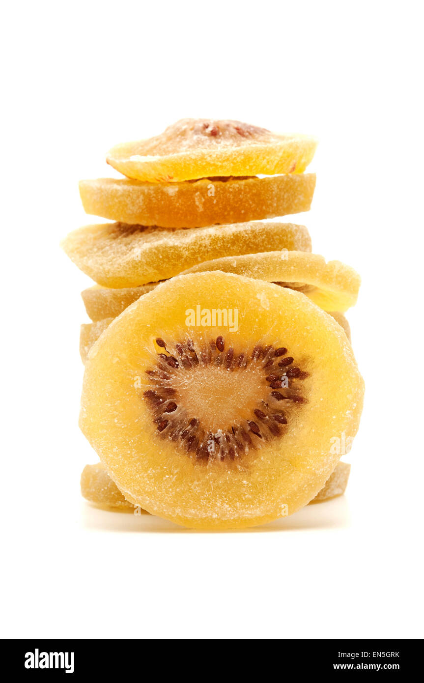 Dried gold kiwifruit on a white background Stock Photo