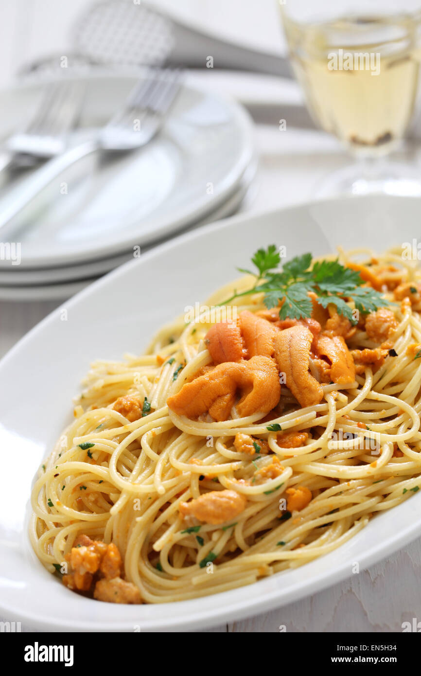 pasta with sea urchin roe, italian cuisine Stock Photo