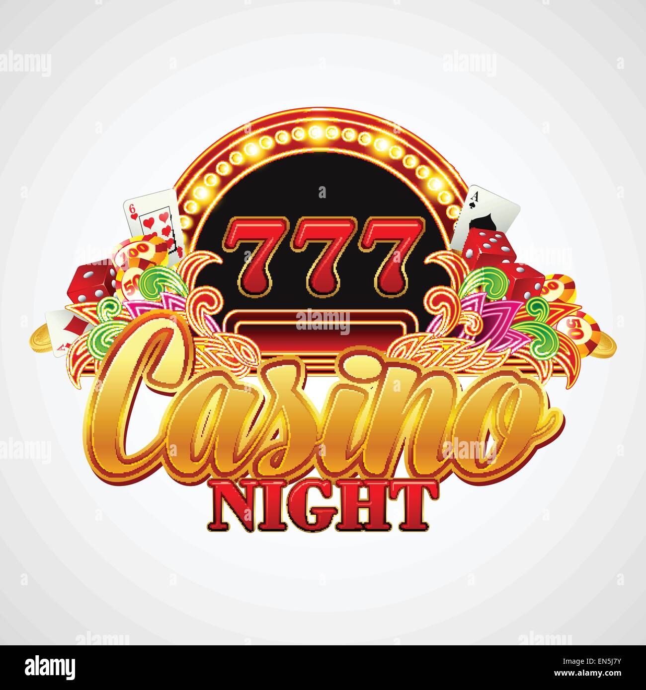 Casino background with cards, chips, craps and roulette. Vector illustration Stock Vector