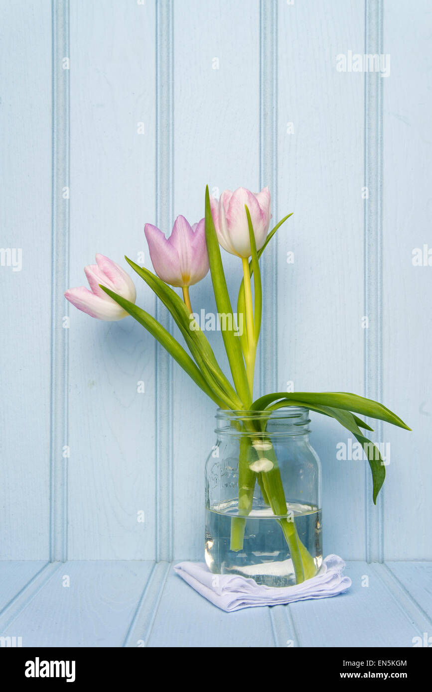 Beautiful Spring flower still life with wooden background Stock Photo