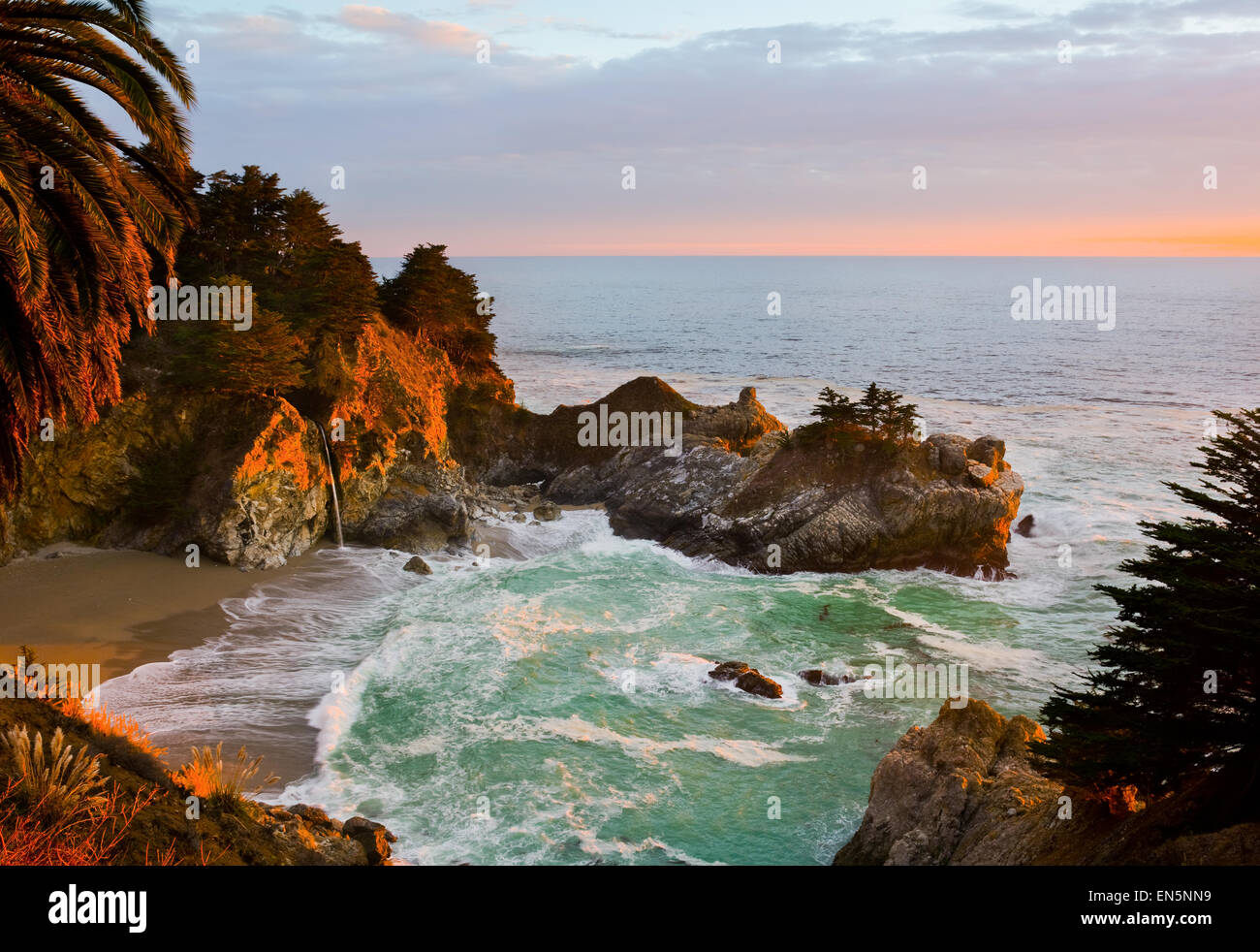 McWay Falls in Big Sur at sunset, California Stock Photo