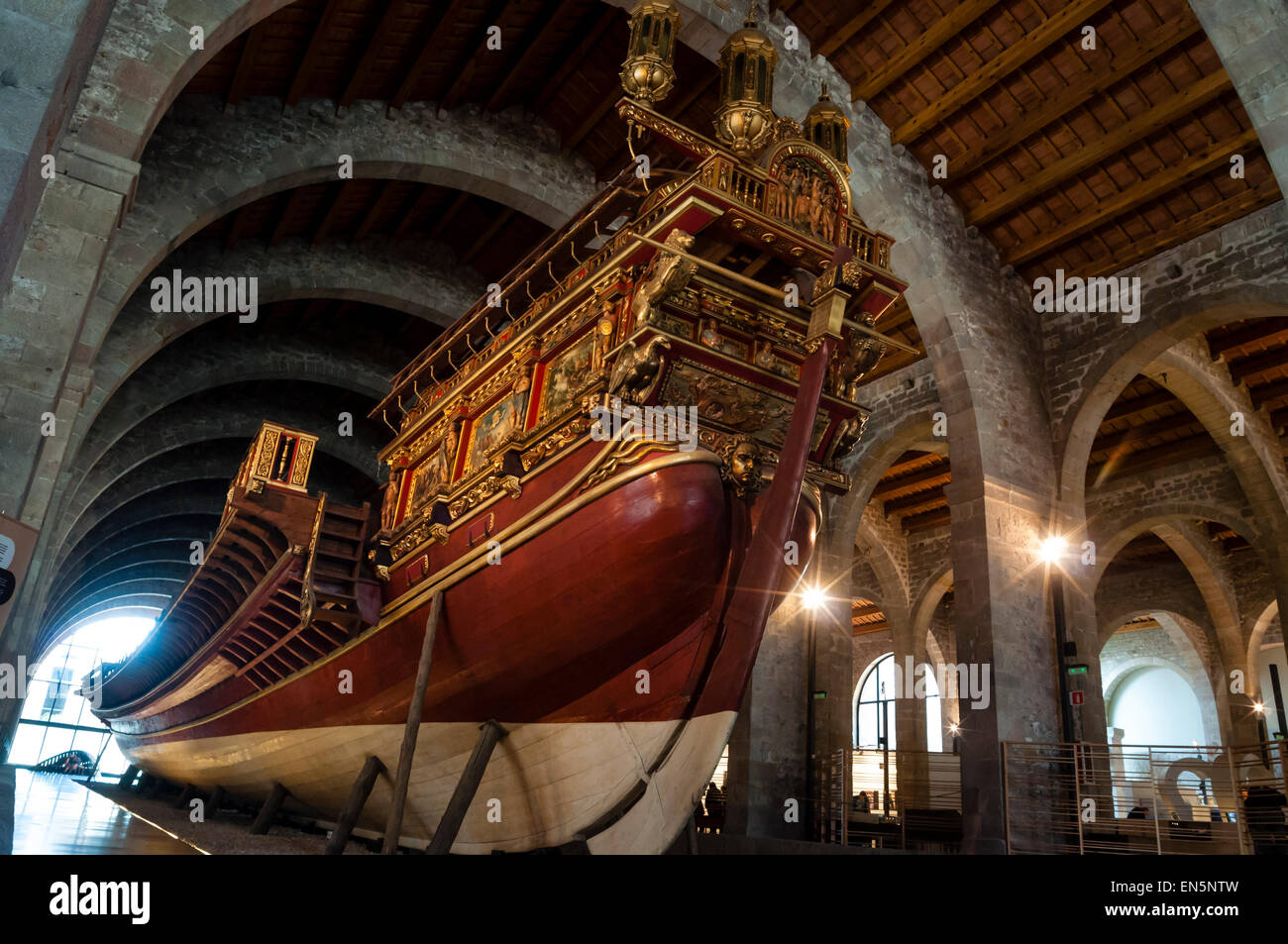 Galera Real (1568), Maritime Museum of Barcelona, Relais Drassanes, Royal Shipyards of Barcelona, Museu Marítim de Barcelona, Barcelona, Catalonia Stock Photo
