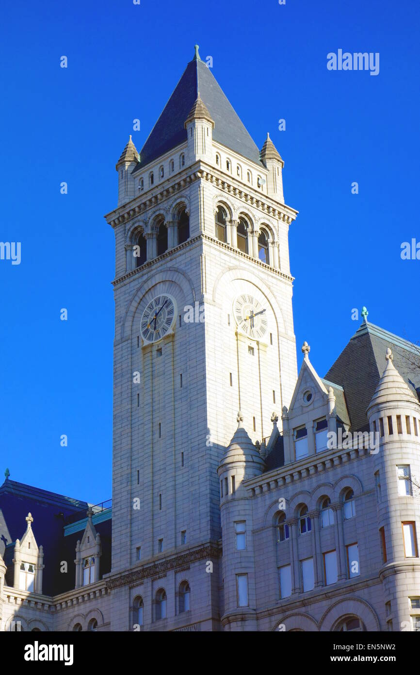 The Old Post Office Pavilion, also known as Old Post Office and Clock Tower in Washington DC. Stock Photo
