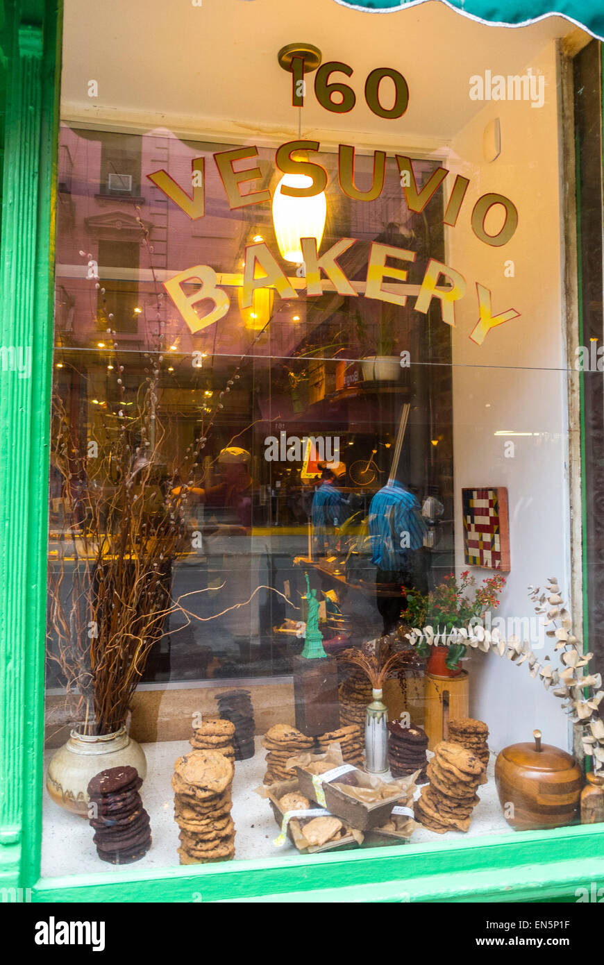 New York City, NY, USA, Detail Old Italian Bakery Shop Front Window in Soho, 'Vesuvio Bakery' Sign Stock Photo