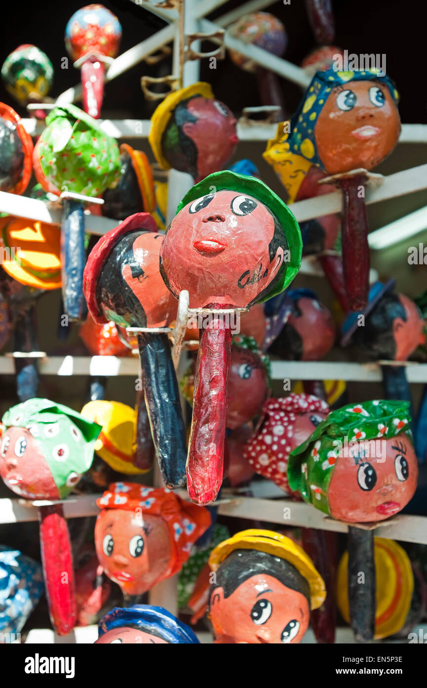 Vertical view of colourful handpainted maracas on display in Cuba. Stock Photo