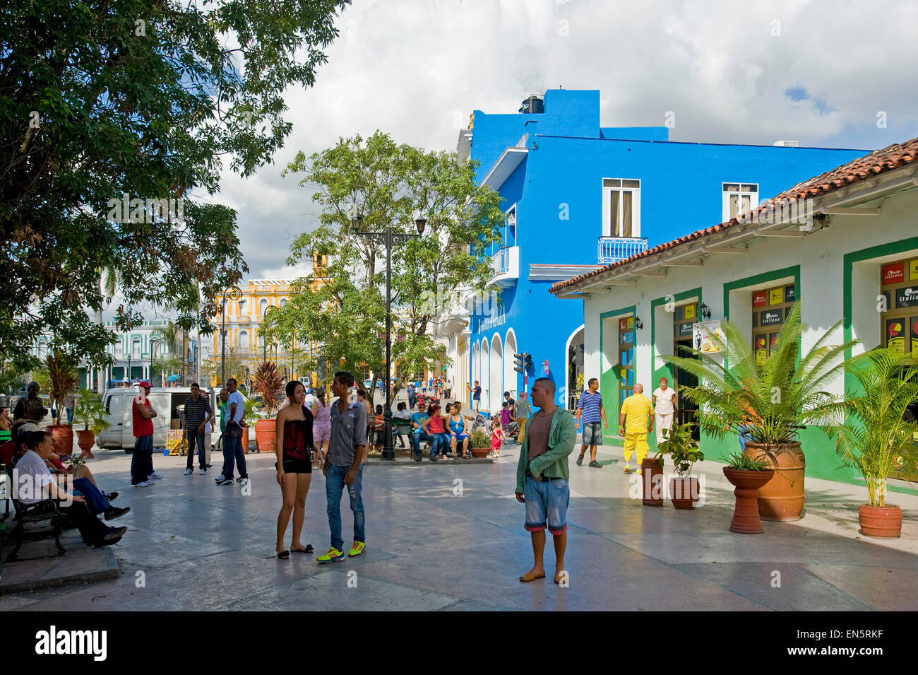Horizontal streetview in Sancti Spiritus, Cuba. Stock Photo