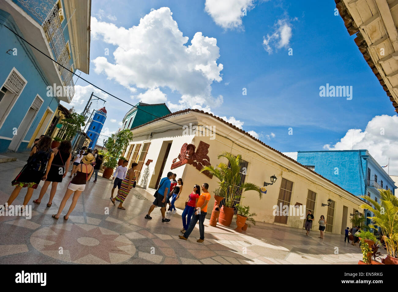 Horizontal streetview in Sancti Spiritus, Cuba. Stock Photo