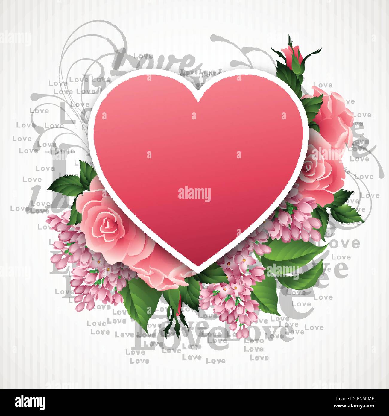 Valentines day vector illustration with a heart of beautiful flowers ...