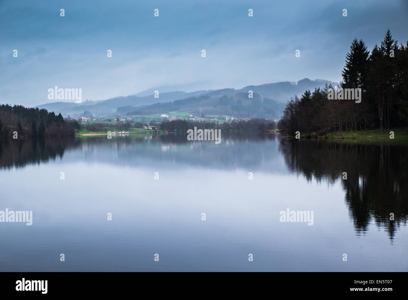 View of Aubusson lake in Aubusson d'Auvergne, a small village in France. Stock Photo