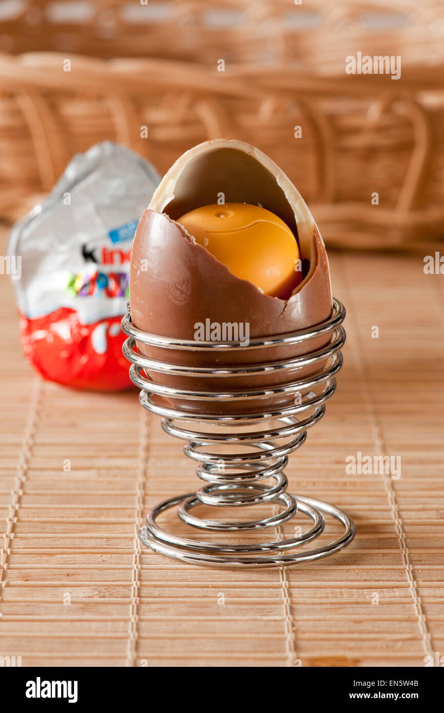 Opened Kinder Surprise egg Stock Photo